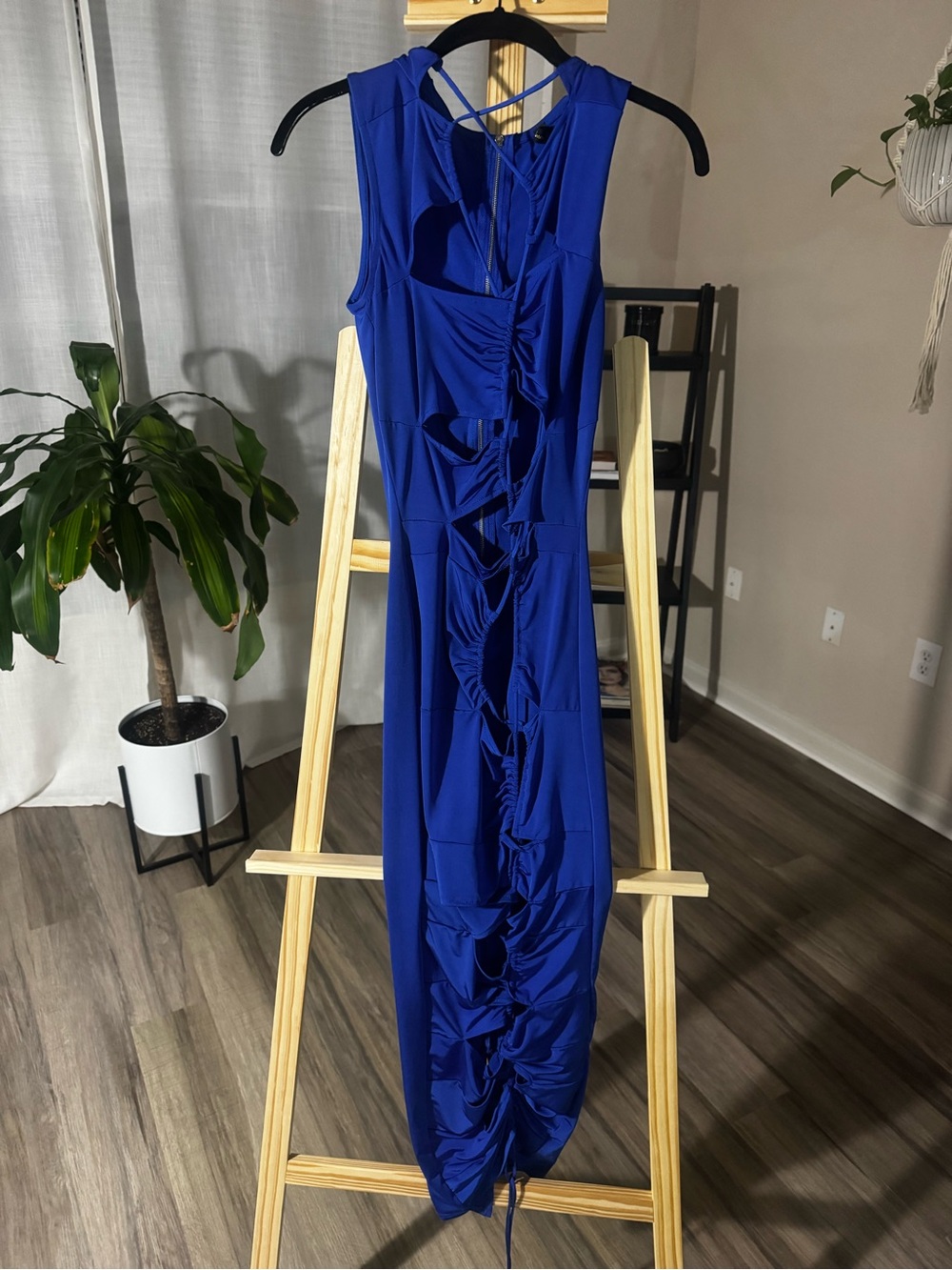 Royal Blue Ruched Cutout Maxi Dress